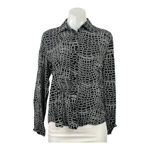 Straight to Hell Women's Black Croc Brick Long Sleeve Button Down Shirt Top M